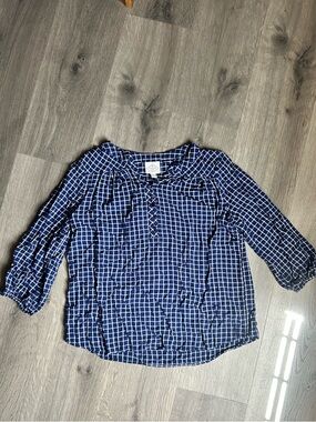 St. John's Bay Navy and White Windowpane Blouse